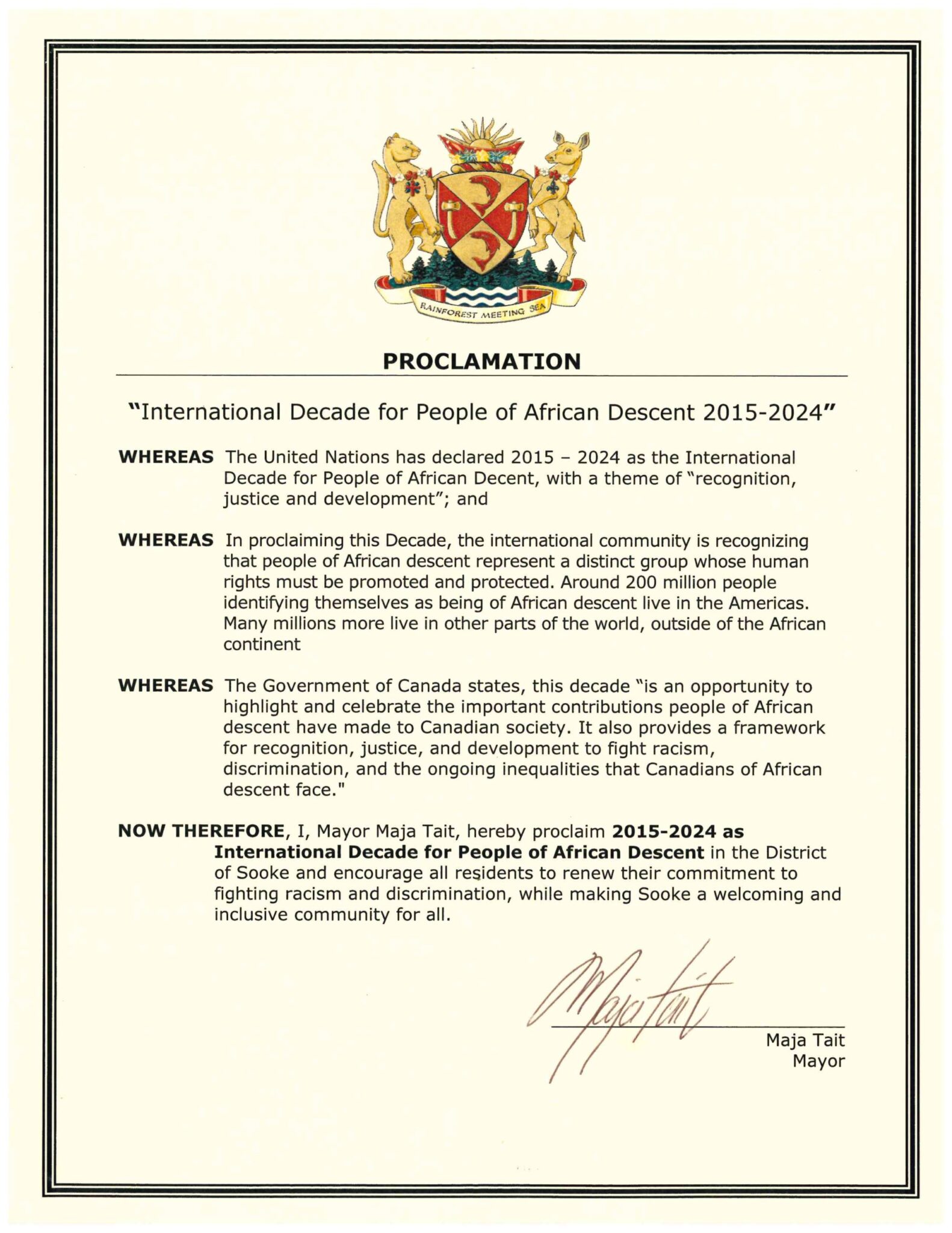 Proclamation: International Decade for People of African Descent